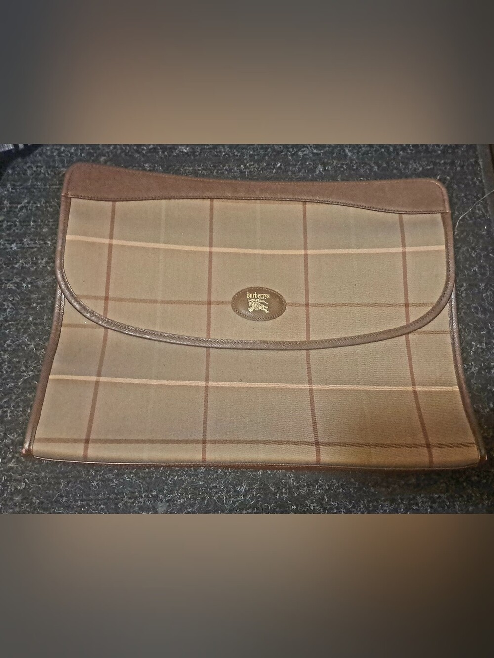 Burberrys Vintage Nova Check Brown Canvas & Leather Clutch Bag